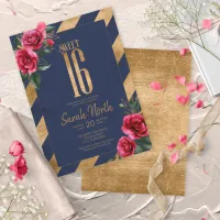 Gold Foil Stripes Floral Navy ID757 Invitation