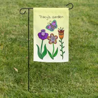 Personalized Folk Art Flowers and Butterfly   Garden Flag