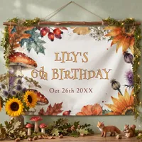 Enchanted Woodland Watercolor Fall Birthday Party Banner
