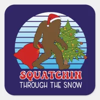 Bigfoot Squatchin Through the Snow Christmas Square Sticker