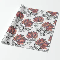 Floral Abstract Doodle Art Style Purple Rust Peach Wrapping Paper