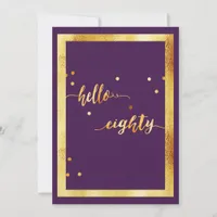 80th birthday party gold purple hello eighty invitation