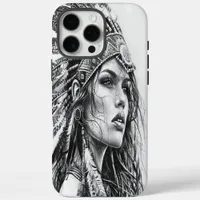 A fierce Indian warrior girl adorned with feathers iPhone 16 Pro Max Case