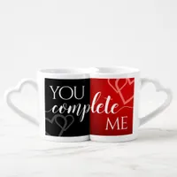 Red Black Gradient Twined Hearts You Complete Me Coffee Mug Set