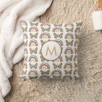 Rainbow Butterfly Boho Pattern Monogram Throw Pillow