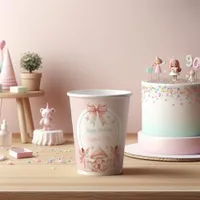 Fairy Mushroom House Girls Ribbon Twins Birthday Paper Cups