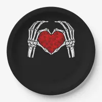Skeleton Heart Hands Sign Valentine's Day Cute Hea Paper Plates
