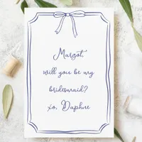 Be my bridesmaid? Navy Blue Coquette Bow Proposal Invitation