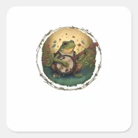 Cottagecore Frog Playing Banjo Goblincore Aestheti Square Sticker