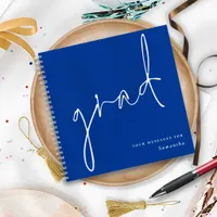 Grad White Script Blue Graduation Guest Book