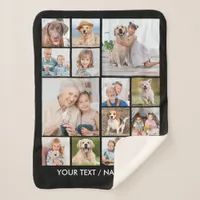 Custom 14 Photo Collage Personalized Black Sherpa Blanket