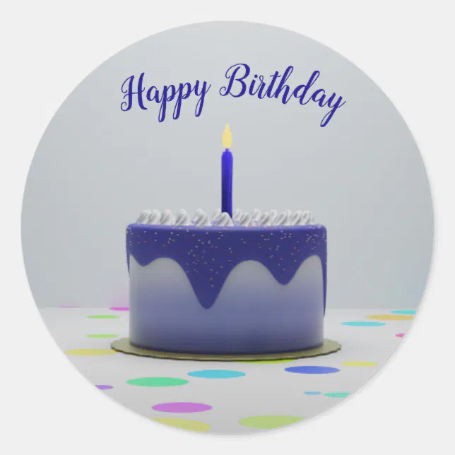 Blue Birthday Cake Classic Round Sticker