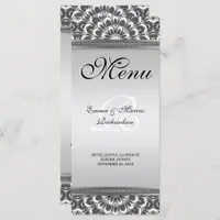 Black White Floral Mandala Wedding Menu Card