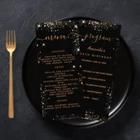 Birthday Progam Menu black gold glitter