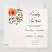 Orange Rose Watercolor Floral Square Wedding Invitation