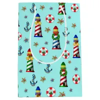 Christmas Nautical Lighthouses Medium Gift Bag