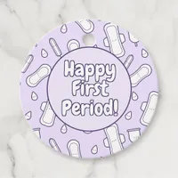 Happy First Period Party Purple Cute Tampon Pad Favor Tags