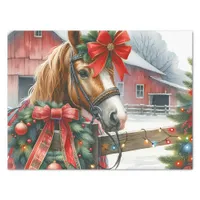 Pretty Brown Horse in Red Bow Christmas Tissue Paper