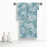 Hawaiian Palm Tree Silhouette Pattern Teal ID1093 Bath Towel Set