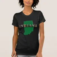 Indiana State Map Green Outline & Photo Text T-Shirt