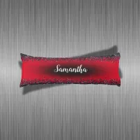 Monogrammed Name Black Glitter on Red | Body Pillow