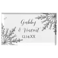 Silver Snowflakes Winter Wedding Table Number Holder