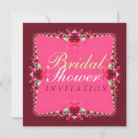 Roses + Lace Hot Pink Bridal Shower Invitation