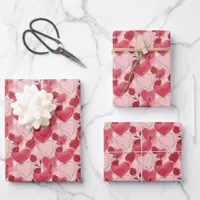 Crimson Red and Blush Pink Hearts and Roses  Wrapping Paper Sheets