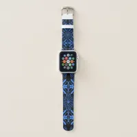 Folkart pattern navy and light blue apple watch band