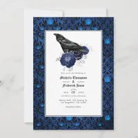 Black and Blue Gothic Floral Wedding Invitation