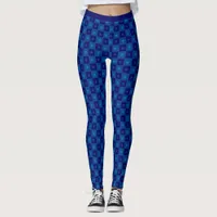 Monochrome Dark Pale Blue Stars Pattern Fitness Leggings