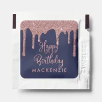 Navy Blue Rose Gold Sparkle Glitter Drips Birthday Hand Sanitizer Packet