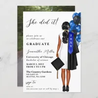 Modern Blue Photo She Did It Graduation Invitation