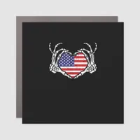 Skeleton Hand Heart 4th Of American Flag Patriotic Car Magnet