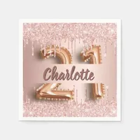 21st birthday rose gold drips napkins
