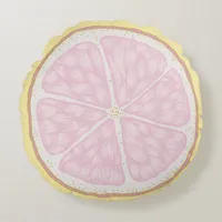Pink Lemon Slice Round Throw Pillow