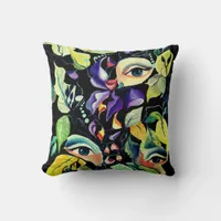 Handpainted Elegant Feminine Eyes Colorful Leaves  Throw Pillow