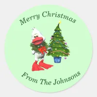 Cute White Christmas Duck Wearing a Wreath Classic Round Sticker