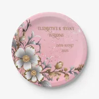 Elegant Pink Sparkle Wedding Background Paper Plates