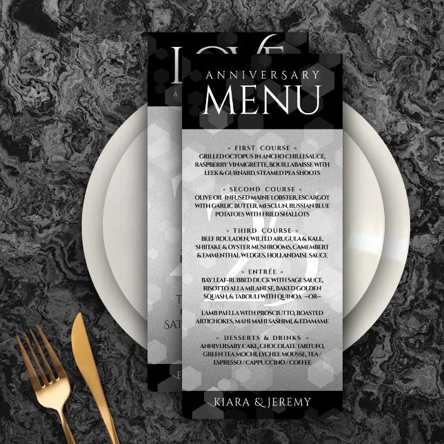 Elegant 25th Silver Wedding Anniversary Menu