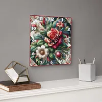 Vibrant Roses and Lilies Arrangement Square Wall Clock