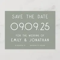 Simple White Typography Sage Green Wedding Announcement Postcard