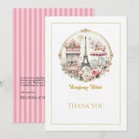 Parisian Bonjour Bébé Pink French Café Baby Shower Thank You Card