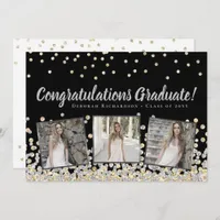 Photo Collage Silver Gold Confetti Graduation Card