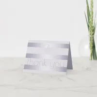 Thank You | Violet Silver Shimmer Stripes Monogram Note Card