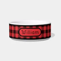 Custom Red & Black Checked Buffalo Plaid  Pet Bowl