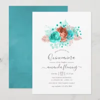 Turquoise & Coral Watercolor Quinceañera Invitation