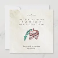 Rustic Winter Woodland Pine Cone Save the Date  Announcement