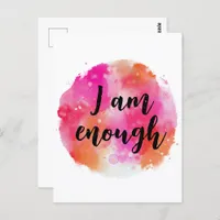 I Am Enough Pink Orange Watercolor Spiritual Text Postcard