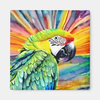 Cute AI Generated Watercolor Style Green Parrot Magnet